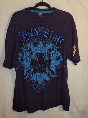 Vintage Mecca USA Wild Style Graphic T-Shirt Purple Y2K Cyber Grunge Large